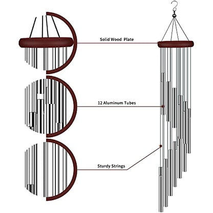 Wind Chimes for Outside, Sympathy Wind Chimes Outdoor Clearance with 12 Aluminum Alloy Tubes and Hook, Memorial Wind Chime Gift Decoration for Home, Patio, Garden, Outdoor