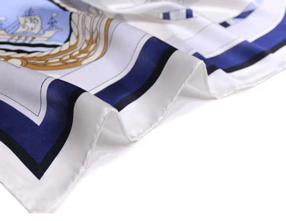 ANDANTINO 100% Silk Scarf 43" Large Square Lightweight Headscarf& Shawl–Women Hair Wraps-With Gift Packed - color: Nautical-blue&white