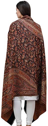 Exotic India Reversible Jamawar Shawl with Woven Paisleys - Wool - color: Caviar Black