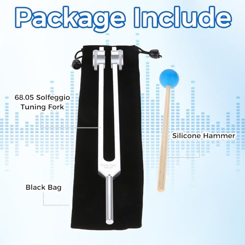 68.05 Solfeggio Tuning Fork for Healing, with Silicone Hammer Bag for Sound, Meditation, Chakra Balancing, Musical Instrument, Vibration - size: 68.05 hz