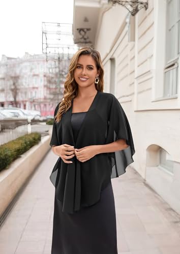 Baoqiya Chiffon Shawl Evening Scarf Shawls and Wraps for Women Wedding Party Bridal Scarves Cover Ups - color: Black