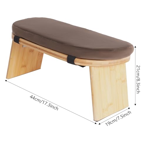 TFCFL Meditation Bench, Foldable& Ergonomic Meditation Stool, Bamboo Wood Kneeling Stool with Velvet Cushion, for Yoga or Sitting (Wood Color+ Coffee)