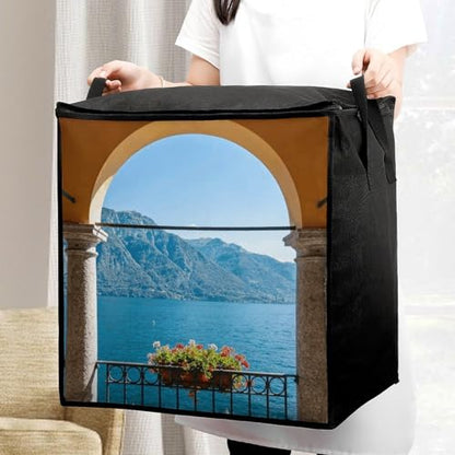 Lake Como Storage Bag Portable Closet Organizer Storage Bags Quilt Storage Bags with Zippered Breathable Storage Bag with Carry Handles for Blanket Pillow Bedding