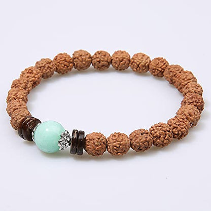 COLORFUL BLING Natural Stone Tibetan Mala Rudraksha Seeds Bracelet for Meditation Beads Prayer Charm Wrist Bracelets Buddha Prayer Yoga Mediation Jewelry - color: mul-green
