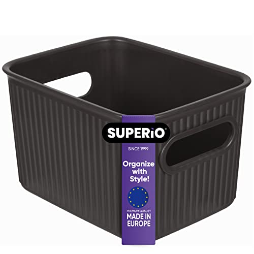 Superio Ribbed Collection - Decorative Plastic Basket Open Home Storage Bins Organizer, Small Brown (1 Pack) Container Boxes for Organizing Closet Storage Bins for Shelves Drawer Shelf 1.5 Liter - color: Brown, size: 1.5 Liter