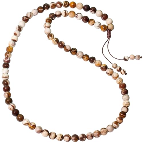 Simple Crystals and Stones Beaded Necklace Protection Balance Meditation Long Necklaces for Women and Men Amulet Jewelry - style: Australian Zebra Stone