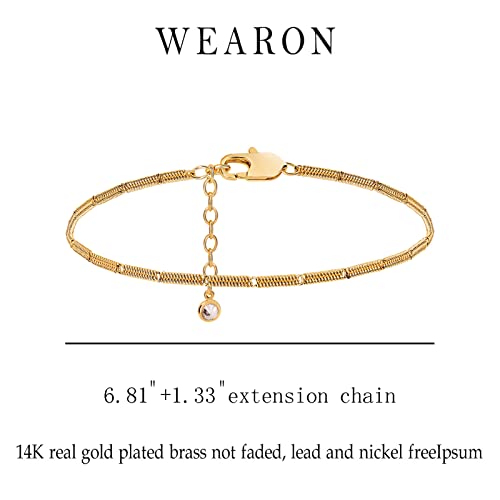 WEARON Gold Bracelet for Women 14K Gold Plated Snake Herringbone Figaro Cuban Bead Paperclip Cable Box Chain Simple Jewelry - style: Multi-Circle Bracelet