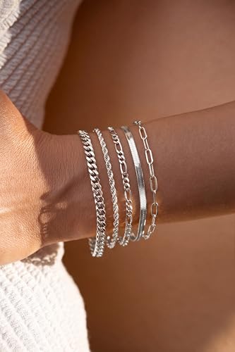 DEARMAY Gold Bracelets for Women Waterproof, 14K Gold Plated Stackable Jewelry Sets Non Tarnish Trendy Thin Dainty Cuban Link Paperclip Chain Bracelet Stack Fashion Accessories Gifts for Womens - style: 5Pcs BRACELET A SL
