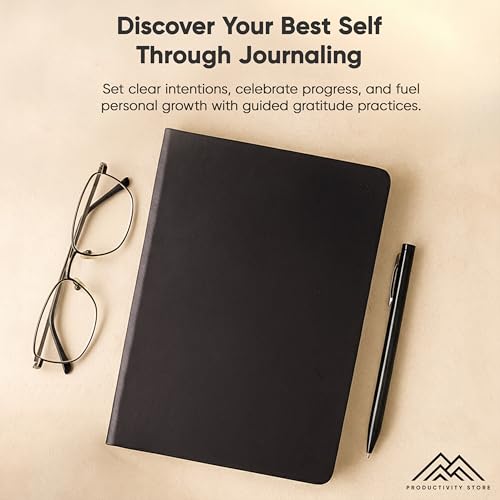 Gratitude & Self-Care Journal - Guided Mindfulness & Mental Health Journal All-in-One with Prompts for Self Discovery - Daily Journal for Men & Women (A5, Black) - PRODUCTIVITY STORE - color: Black