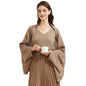 Huralona Women's Open Front Wool Shawl Wrap Scarf with Sleeves Outer Warm Knitted Poncho Cape Fall Winter - color: Brown