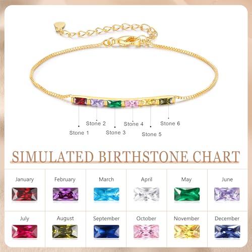 Personalized Birthstone Bracelet for Women – 925 Sterling Silver Adjustable Family Mothers Day Bracelet with Birthstones, Mothers Day, Christmas,Birthday Gift for Mom, Grandma, Wife, Bridesmaid - color: 6 Birthstones