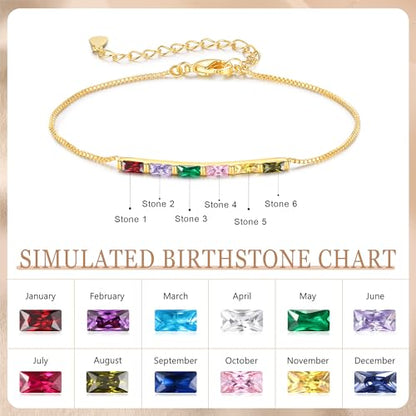 Personalized Birthstone Bracelet for Women – 925 Sterling Silver Adjustable Family Mothers Day Bracelet with Birthstones, Mothers Day, Christmas,Birthday Gift for Mom, Grandma, Wife, Bridesmaid - color: 6 Birthstones