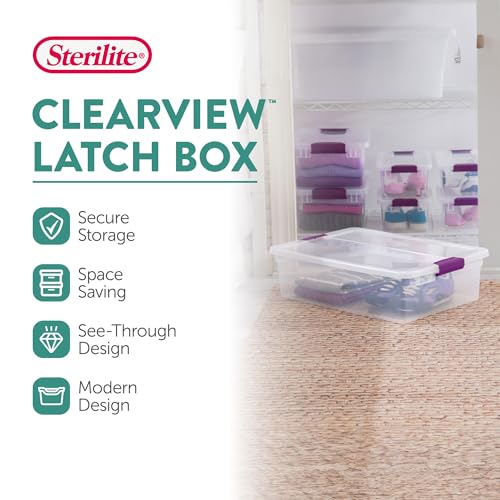 Sterilite 18-Pack 32 Quart ClearView Latch Box, Stackable Organizer Bins with Latching Lids - Clear Plastic Organization Containers for Closet, Bedroom, Shelving Units and Everyday Home Storage - size: 18 Pack, style: 32 Quart