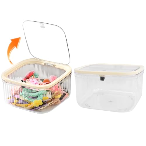THMINS 2 Pack Hair Accessories Organizer for Girls,Small Plastic Storage Box with Lid for Kids Hair Clips,Ties,Bows&Jewelry,Stackable Dust-Proof Flip Top Container,Desktop Organizer(Clear) - color: Clear, size: Small 2 Pack