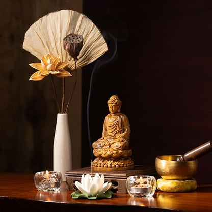 Buddha Statue – Wooden Shakyamuni Buddha for Indoor Home Altar, Meditation Room Decor, Buddhist Spiritual Gifts - style: Meditating Buddha on Lotus