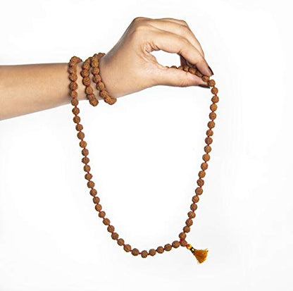 Wonder Care Authentic Rudraksha Mala | 5face Genuine Himalayan Rudraksha bracelet | Rudraksha Bead| Beaded Bracelets for Men | Pendant Necklace with Bead Bracelets - color: 8mm mala +2 bracelet