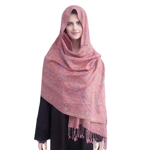 Paisley Pashmina Rave Shawl Scarf-Women's Reversible Ethnic Jacquard Pashmina Wraps for Travel - color: C#.rose Pink