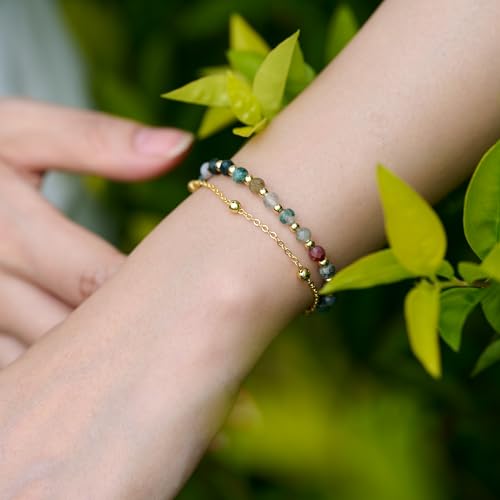 Farfume Crystal Bracelet Beaded Bracelets 4mm Natural Stone Beads Gemstone Handmade Jewelry Gift for Women - color: India Agate-Proteceion