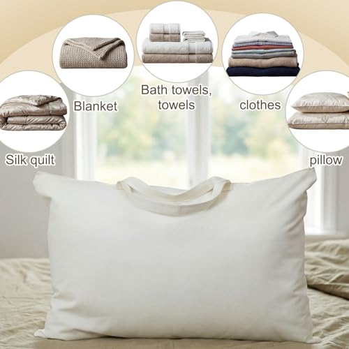2 Pack 100% Cotton 20"x 30" Canvas Travel Pillow Storage Bag with Handles for Home Travel Beddings Comforters Blankets Saree Linens Organizer Thick Soft Breathable Closet Organizer Bag