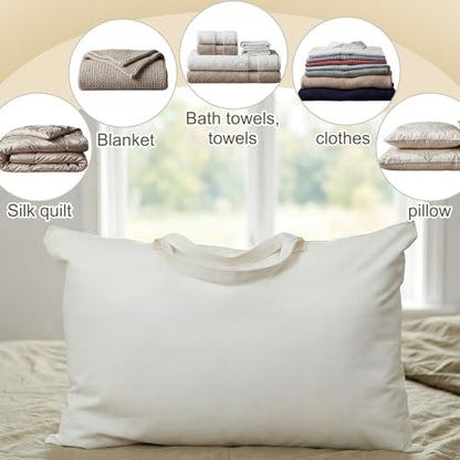 2 Pack 100% Cotton 20"x 30" Canvas Travel Pillow Storage Bag with Handles for Home Travel Beddings Comforters Blankets Saree Linens Organizer Thick Soft Breathable Closet Organizer Bag
