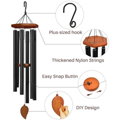 Sympathy Wind Chimes for Outside Deep Tone, Memorial Loss of a Loved, Large Wind Chimes with 6 Thicken Tubes & Hook, Outdoor Gifts Mother, Garden Decor - size: 45IN black