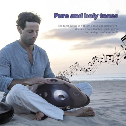 Handpan 22 Inches Drum Set, 440Hz 12 Notes Hand Drum Instrument, Premium Steel Hand Drum, Includes Carrying Case, Drumsticks, Spiral Wraps, Instruction Guide (22 Inches -10 Note -Blue) - size: 22 Inches - 10 Notes - Blue