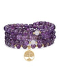 Jovivi 108 Mala Beads Bracelet Necklace, Natural Healing Crystal Stones Prayer Beads Yoga Meditation Gemstone Necklace Gold Copper Tree Life Pendant - color: Amethyst