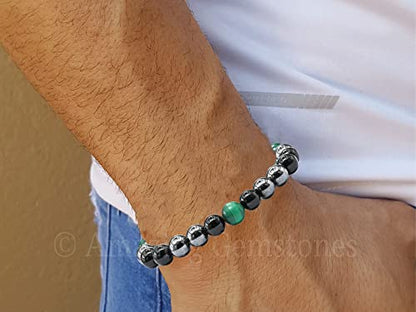 Amazing Gemstone Cancer Fighter Bracelets - Malachite Hematite Black Tourmaline Bracelet Set for Men Women Healing Crystal Gifts for Breast, Lung, Bowel, Prostate Cancer - color: Cancer Fighter