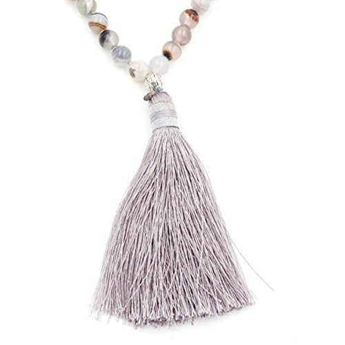 mala Beads Necklace for Women Man, mala Bracelet, Prayer Beads Necklace - color: Botswana agate