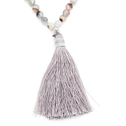 mala Beads Necklace for Women Man, mala Bracelet, Prayer Beads Necklace - color: Botswana agate