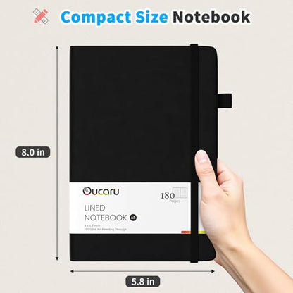 Oucaru Lined Journal Notebook, 16 Pack, 180 Pages, A5 Journals for Writing, 100 GSM Thick Paper, Small Notebooks Daily Journal for Women Men Work, Business, School, Travel Supplies - color: Black