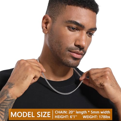 Chain for Men Stainless Steel Cuban Link Chain Necklace Silver Toned Mens Necklaces 18, 20, 22, 24, 26 Inch - size: 24 Inches, style: 5mm width-stainless steel