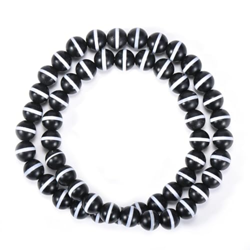 14in Agate Wrap Bracelet for Women Men Natural Round Beaded Agates Stone Healing Stretch Bracelets Elastic Handmade Polished Gemstone Beads Bracelet - color: Black White-2 Agate, size: 8mm Beads
