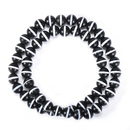 14in Agate Wrap Bracelet for Women Men Natural Round Beaded Agates Stone Healing Stretch Bracelets Elastic Handmade Polished Gemstone Beads Bracelet - color: Black White-2 Agate, size: 8mm Beads