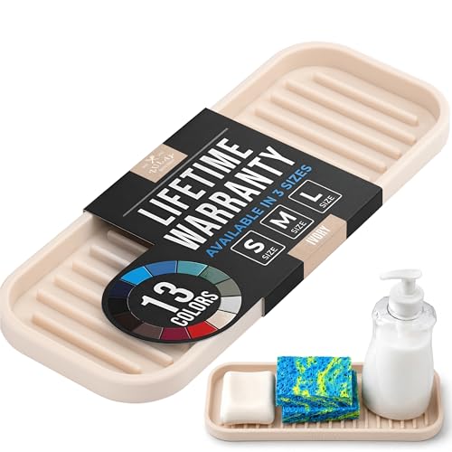 Zulay Kitchen (9x3.5) Silicone Sponge Holder for Kitchen Sink - Flexible Multipurpose Soap Tray - Sink Organizer for Kitchen, Bathroom, Makeup, Trinkets & More (Ivory) - color: Ivory, size: Medium (9x3.5)