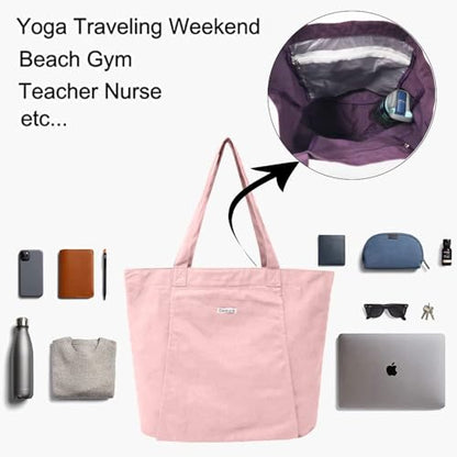 Yoga Mat Bag for Women, 100% Cotton Canvas Tote with Wet/Dry Pocket, Bottle Holder and Inner Zipper Pocket, 25L Carrier for Pilates and Travel - color: x-Pink