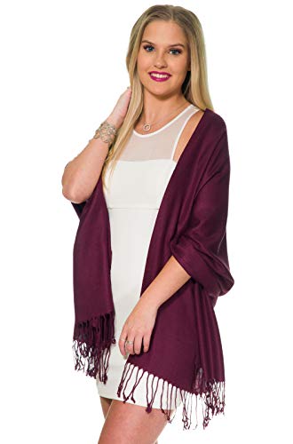 Pashmina Shawls and Wraps for Evening Dresses, Large Soft Pashminas Wedding Shawl - color: Maroon