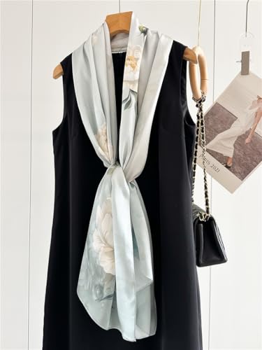 100% Mulberry Silk Long Scarf for Women Large Shawls for Headscarf and Neck- Oblong Hair Wraps with Gift Packed - color: Roses-pale Green