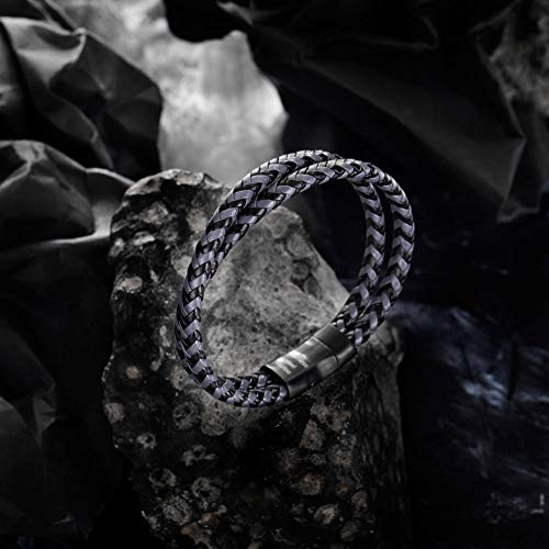 murtoo Mens Bracelet Leather Braided, Brown and Black Leather Bracelet for Men - color: Black-grey, size: 8.46"