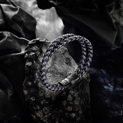 murtoo Mens Bracelet Leather Braided, Brown and Black Leather Bracelet for Men - color: Black-grey, size: 8.46"