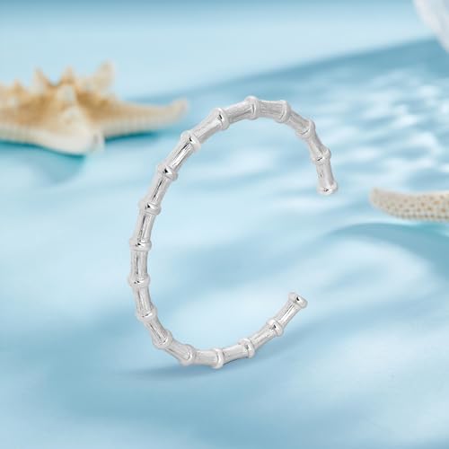 Bamboo Knot Bracelet for Women: 18K Gold Plated Dainty Classic Bamboo Style Open Clasp Cuff Bangle Trendy Minimalist Jewelry Inspirational Gift - color: silver