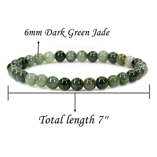 Angelstones Handmade Natural Healing Gemstone 6mm Round Beads Stretch Crystal Bracelet 7 Inch Unisex - color: Dark Green Jade