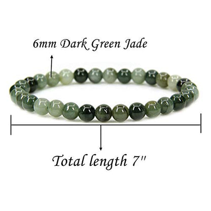 Angelstones Handmade Natural Healing Gemstone 6mm Round Beads Stretch Crystal Bracelet 7 Inch Unisex - color: Dark Green Jade