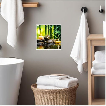 CCWORKERRY Zen Canvas Wall Art Green Bamboo Wall Decor Prints Zen Stones Picture Spa Candle Painting Relaxing Bathroom Office Meditation Decor Unframed (24.00"x24.00") - size: 24.00"x24.00"