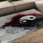 Abstract Yin Yang Area Rug 4x5 Japanese Style Black and Red Ink Art Washable Carpet for Home Meditation Room Yoga Space or Bedroom Decor