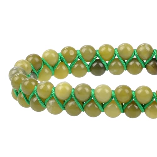 MASSIVE BEADS Double Layer Natural Chakra Healing Power Crystals Macrame Bracelet Yoga Stone Beads Gemstone Meditation Relax Anxiety Bangle for Unisex Women Men - color: China Jade, size: 6mm