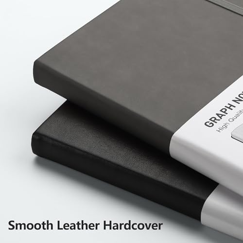 RETTACY Graph Grid Paper Notebook, 192 Pages, A5 Medium Size (5.7'' x 8.3''), 5 Squares per Inch, Leather Hardcover, 100 GSM Thick Paper, for School, Students, Math, Engineering (Gray) - color: Gray, style: Grid