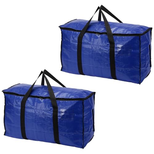 uxcell 2Pcs Large Moving Bags, 27 x 11.4 x 15" Foldable Heavy Duty Storage Totes Waterproof Packing Bags with Reinforced Zipper and Handle for Home Camping Packing Clothes Quilts, Blue