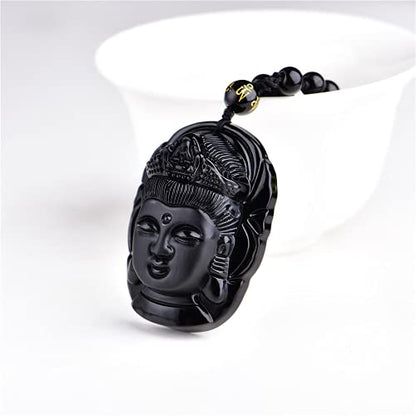Meditation Necklace, Natural Obsidian Hand Carved Buddha Pendant Fashion Necklace Creative Jewelry