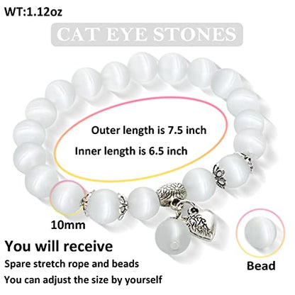 Natural Stretch Gemstone Bracelet Healing Stone Beaded Bracelets for Women Men Gifts (Unisex) - color: White